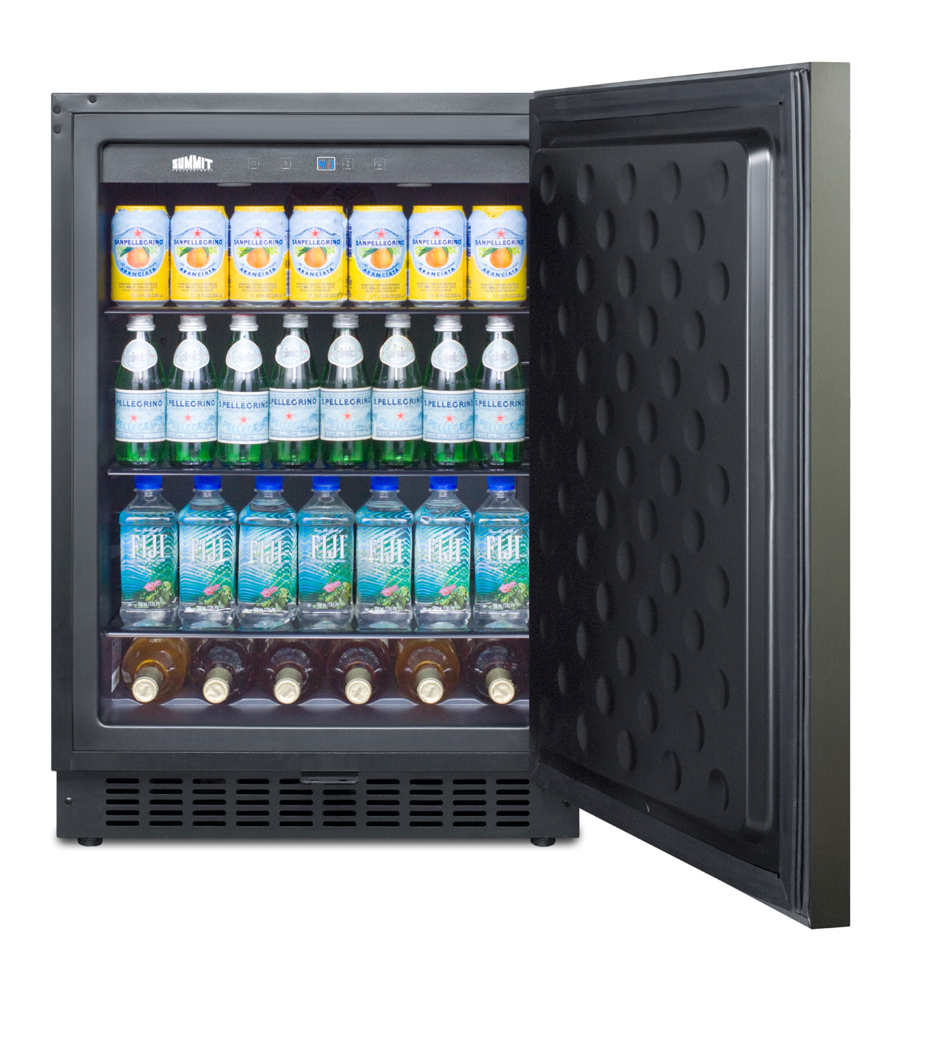 Built-in undercounter all-refrigerator for residential or commercial use, frost-free w/black stainless steel wrapped door, horizontal handle, and black cabinet